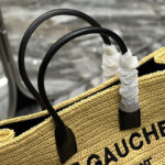 Saint Laurent Rive Gauche Tote Bag In Raffia And Leather Apricot